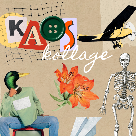 Billedet viser en tegnet kollage med bl.a. et skelet, en papirflyver og en and oven på et fjernsyn