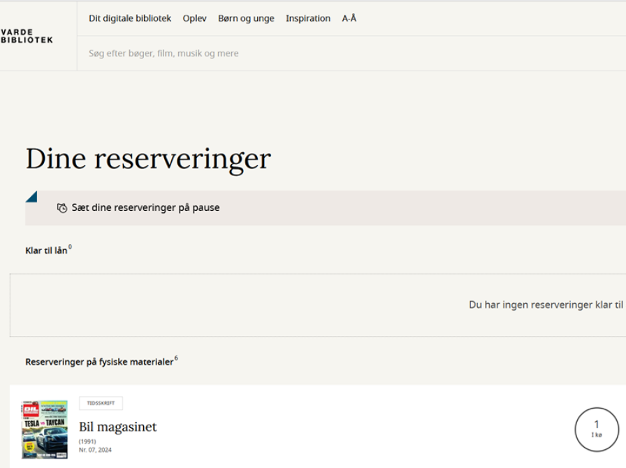 Skærmbillede af dine reserveringer