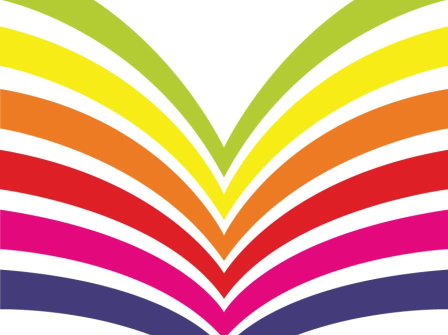 Billede forestiller logoet for bibliotekerne i Nordslesvig i form af en stiliseret bog med farvede sider